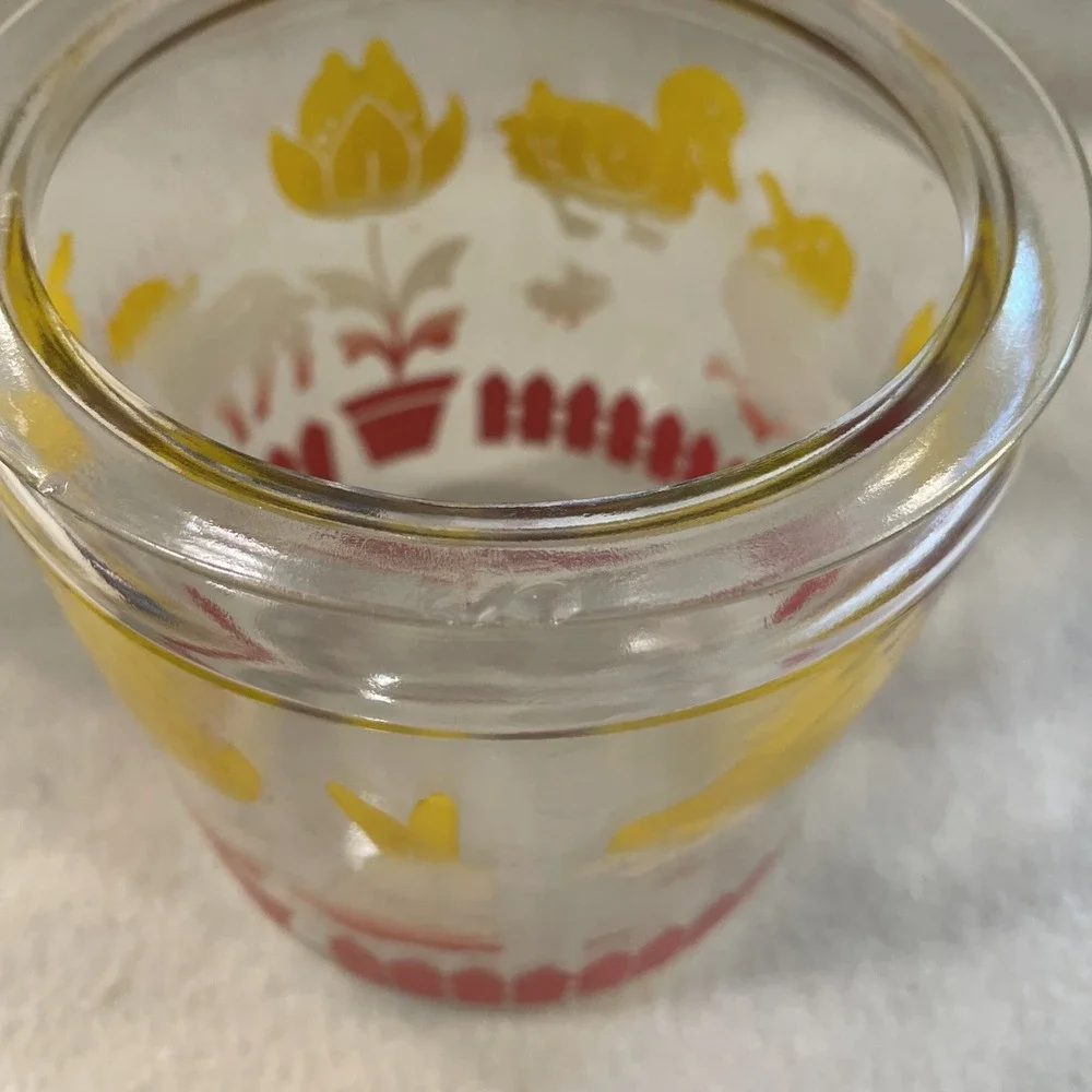 Vintage AH Hazel Atlas Glass Biscuit Jar Canister Bunny Lamb Duck Tulip 1940's